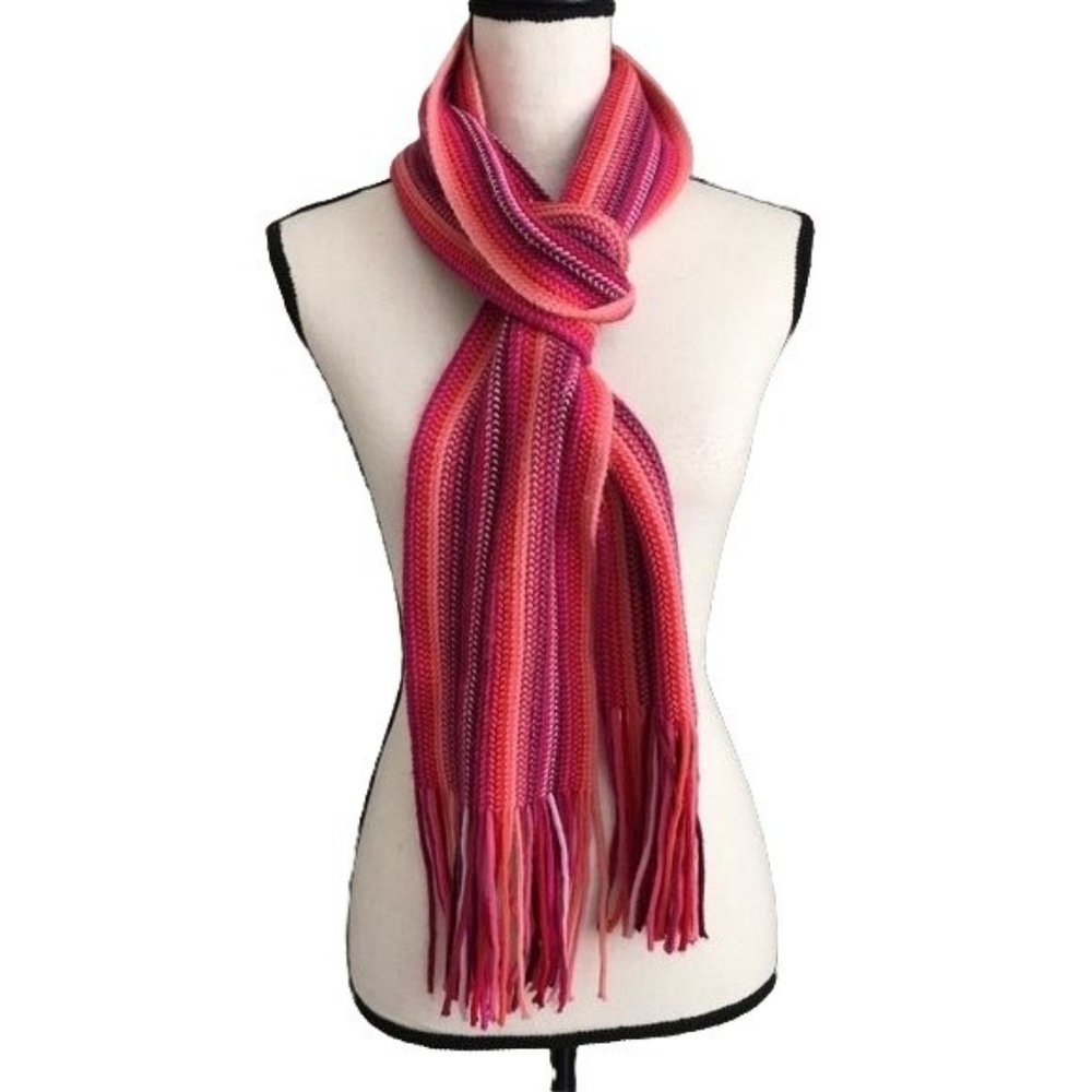 Pink and Purple Striped Knit Fringe Scarf